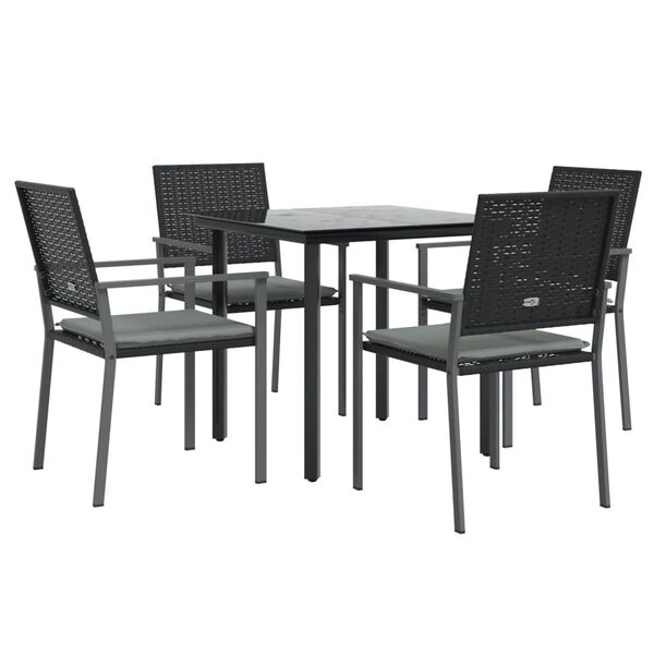 vidaXL Set Pranzo da Giardino 5pz con Cuscini in Polyrattan e Acciaio