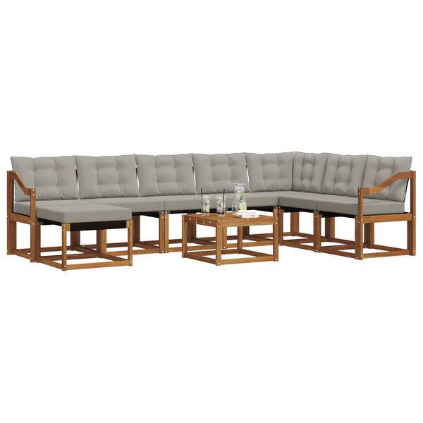 vidaXL Set di divani da esterno 9 pcs Grigio Naturale e Chiaro