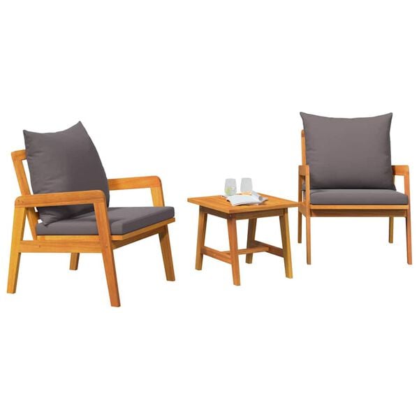 vidaXL Set bistrot con cuscino 3 pcs Marrone Legno di Acacia Massello