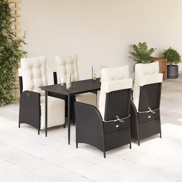 vidaXL Set da Pranzo da Giardino 5 pz Nero con Cuscini in Polyrattan