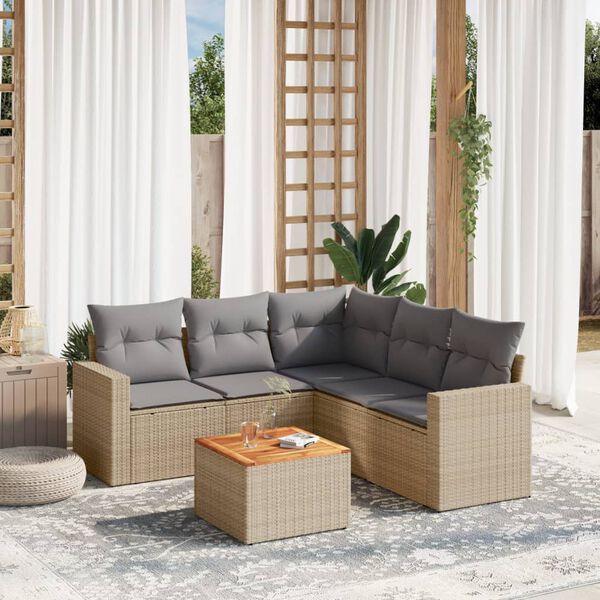 vidaXL Set Divano da Giardino 6 pz con Cuscini Beige in Polyrattan