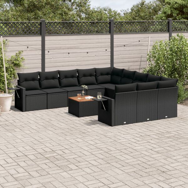vidaXL Set Divani da Giardino 12 pz con Cuscini Nero in Polyrattan