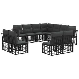 vidaXL Set di divani da esterno con cuscino 11 pcs Nero Poliestere