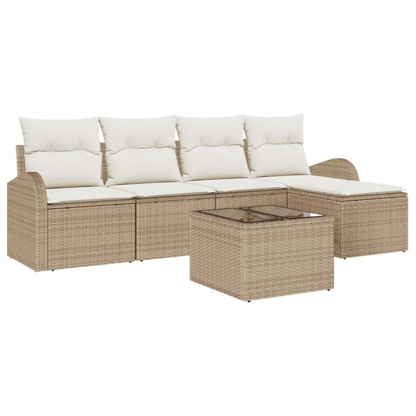 vidaXL Set di divani con cuscino 6 pcs Beige e Bianco polyrattan