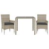 vidaXL Set Pranzo da Giardino 3pz con Cuscini Polyrattan e Vetro