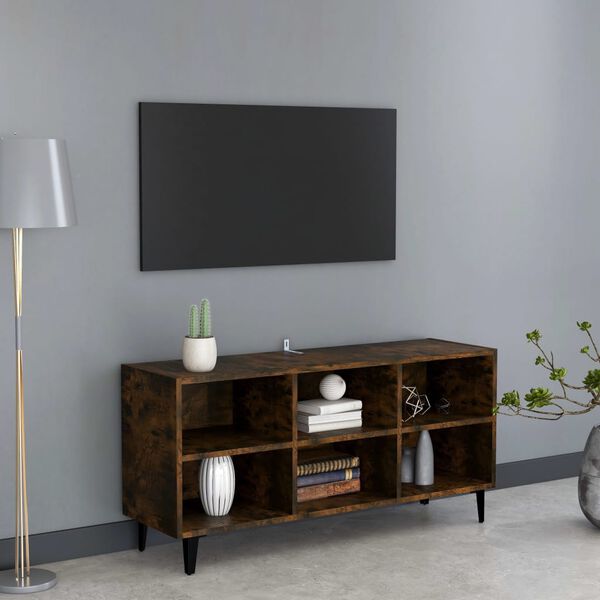 vidaXL Mobile TV con Gambe in Metallo Rovere Fumo 103,5x30x50 cm