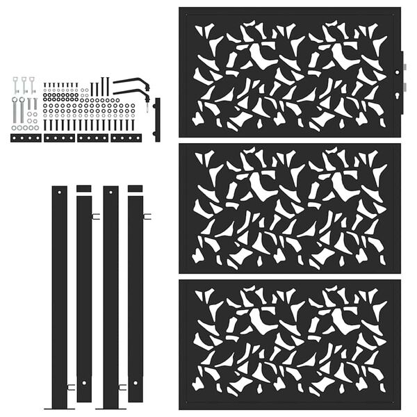 vidaXL Cancello da giardino nero 100x150 cm in acciaio con design a foglia