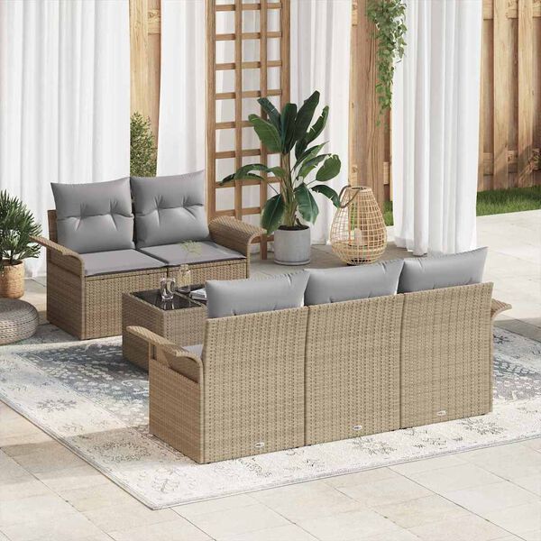 vidaXL Set Divano da Giardino con cuscino 6 pcs Beige e grigio