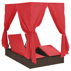 vidaXL Lettino da sole doppio Rosso 205 x 129 x 200 cm polyrattan