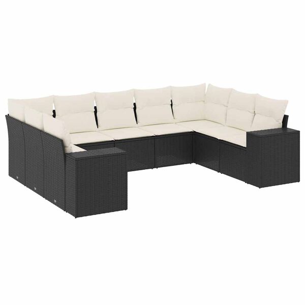 vidaXL Set Divani da Giardino 9 pz con Cuscini Nero in Polyrattan