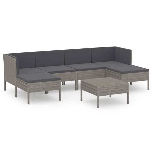 vidaXL Set Divani da Giardino 7 pz con Cuscini in Polyrattan Grigio