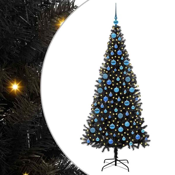 vidaXL Albero di Natale con 300 LED con supporto Nero 180 cm PVC