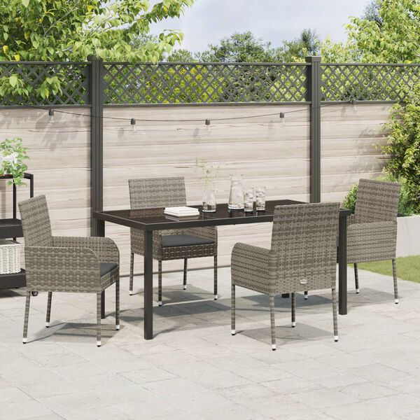 vidaXL Set da Pranzo per Giardino con cuscino 5 pcs Grigio polyrattan
