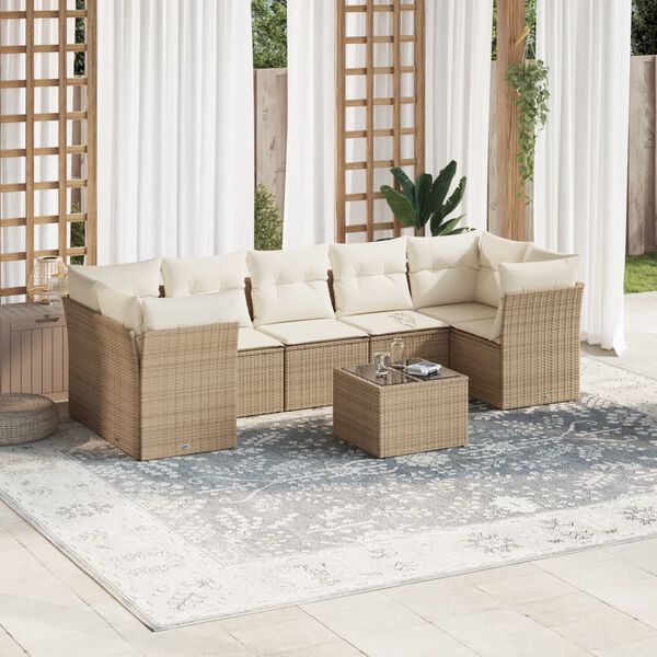 vidaXL Set Divano da Giardino 8 pz con Cuscini Beige in Polyrattan
