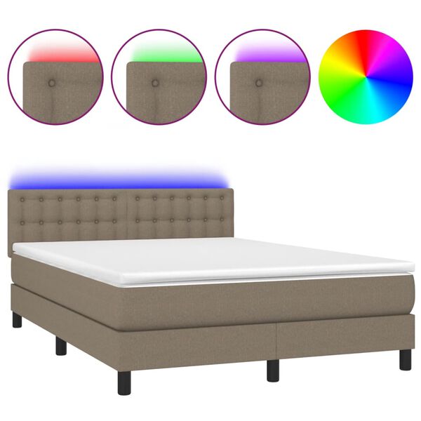 vidaXL Letto a Molle con Materasso e LED Tortora 140x190 cm in Tessuto