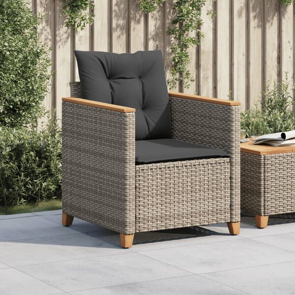 vidaXL Sedia da Giardino con Cuscini Grigia in Polyrattan