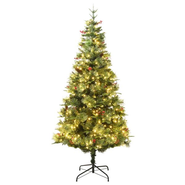 vidaXL Albero di Natale Preilluminato con Pigne Verde 225 cm PVC e PE