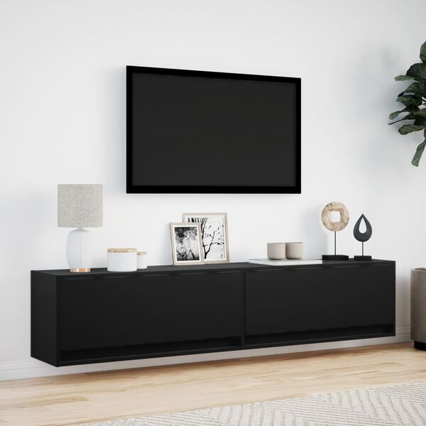 vidaXL Mobile TV a Parete con LED Nero 180x31x38 cm