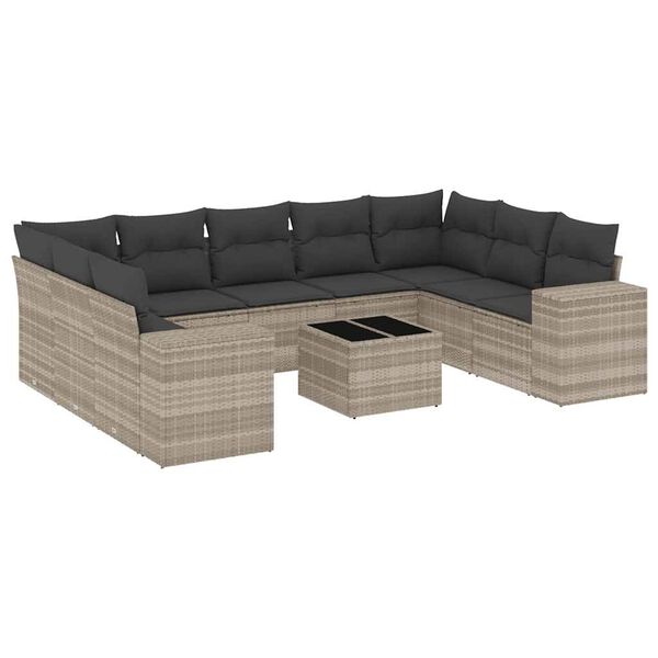 vidaXL Set Divano Giardino 10 pz con Cuscini Grigio Chiaro Polyrattan