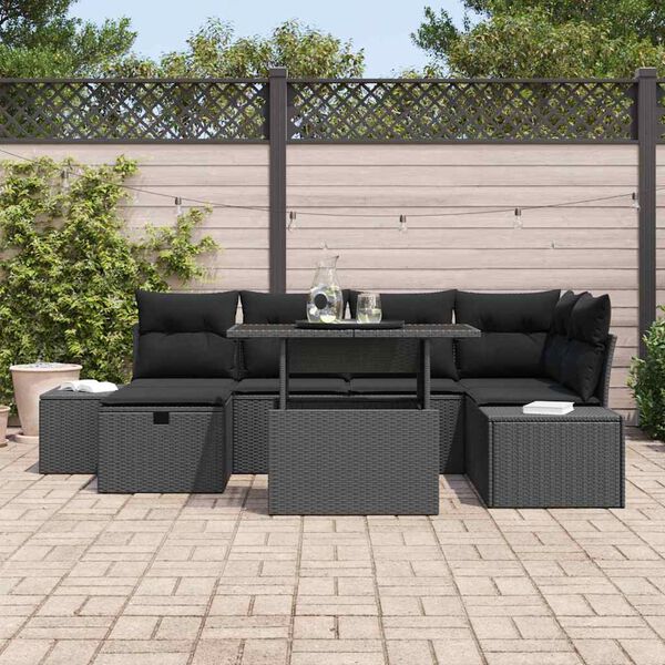 vidaXL Set Divano da Giardino con cuscino 7 pcs Nero Poly Rattan