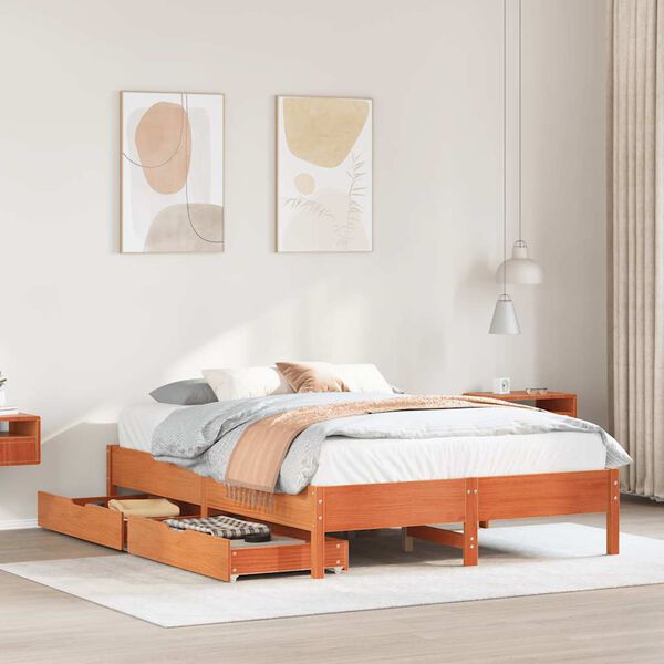 vidaXL Letto senza Materasso Marrone Cera 135x190 cm in Legno di Pino