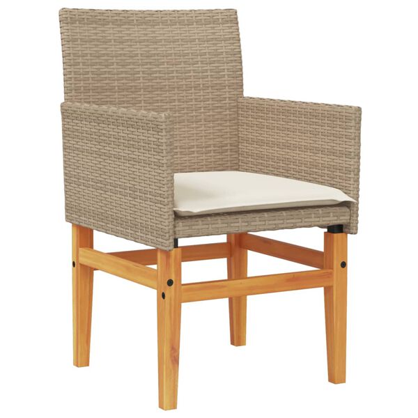 vidaXL Sedie Giardino con Cuscini 2 pz Beige Polyrattan Legno Massello