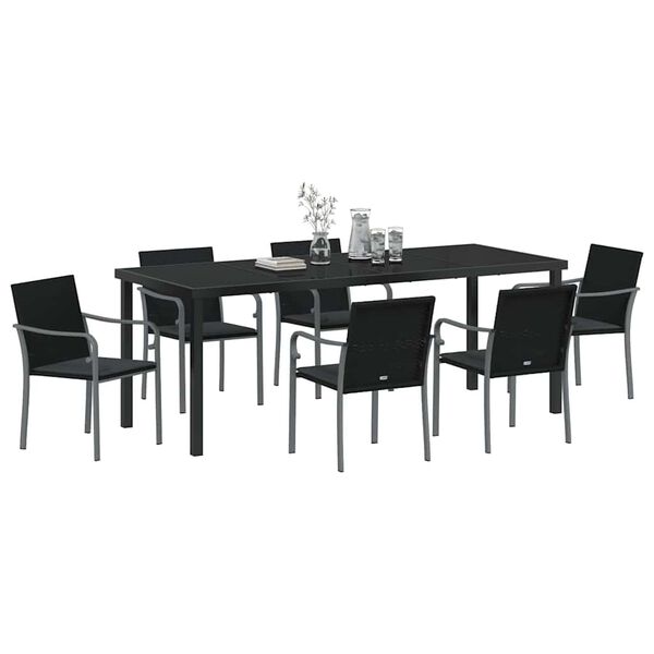 vidaXL Set da Pranzo per Giardino 7 pcs Nero e Grigio Rattan in PE