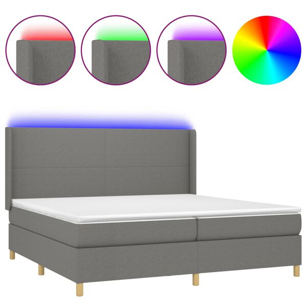 vidaXL Letto a Molle Materasso e LED Grigio Scuro 200x200cm in Tessuto