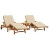 vidaXL Lettino da sole 3 pz Legno di Acacia Massello Beige