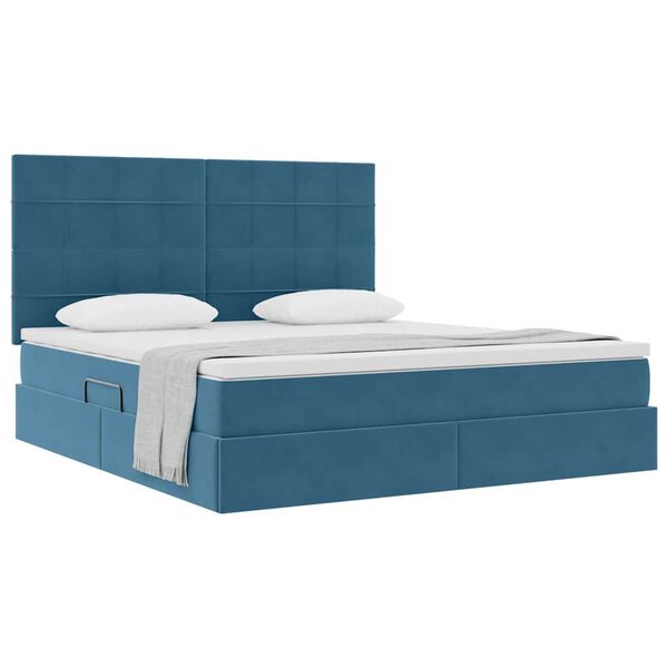 vidaXL Letto con contenitore e materasso Blu Scuro 180 x 200 cm