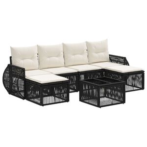 vidaXL Set Divano da Giardino 7 pz Nero e Bianco Crema polyrattan