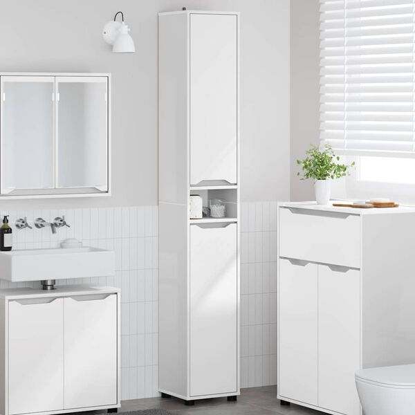 vidaXL Mobile da Bagno con porta Bianco Lucido 30,5 x 30 x 195 cm