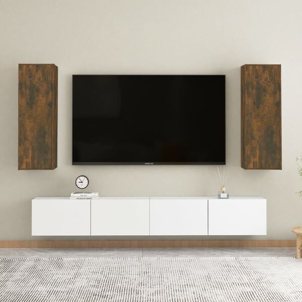 vidaXL Mobili TV 2 pz Rovere Fumo 30,5x30x90 cm in Legno Multistrato