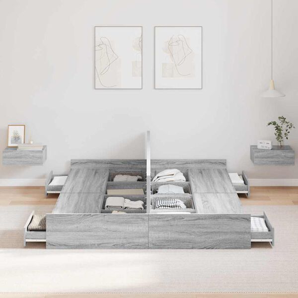 vidaXL Struttura letto con contenitore Grigio Sonoma 135 x 190 cm