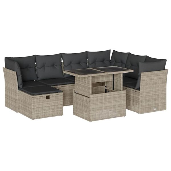 vidaXL Set Divano da Giardino 8pz con Cuscini Grigio Chiaro Polyrattan