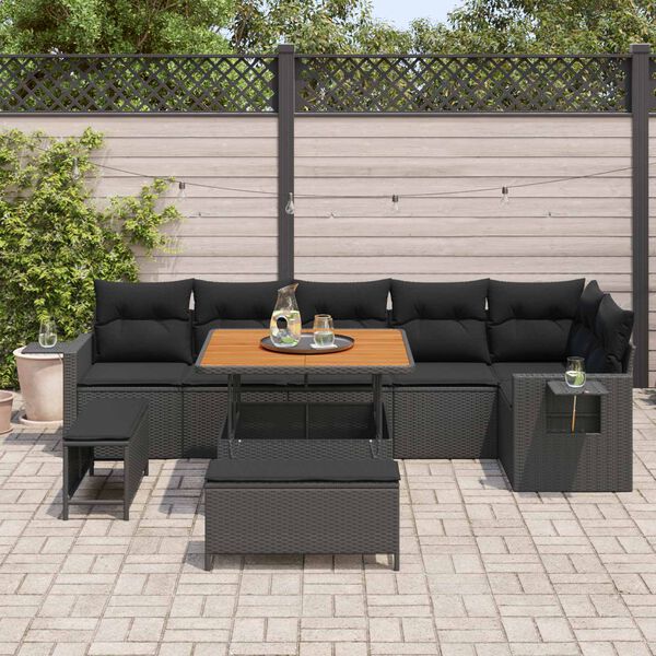 vidaXL Set Divano da Giardino 9 pcs Nero polyrattan