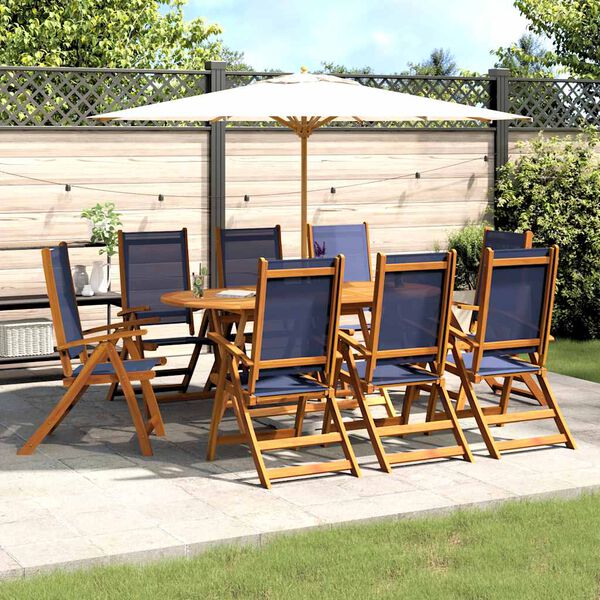 vidaXL Set Pranzo da Giardino 9pz Legno Massello di Acacia e Textilene