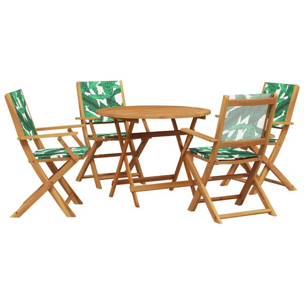 vidaXL Set Pranzo da Giardino 5 pz Foglie in Tessuto e Legno Massello