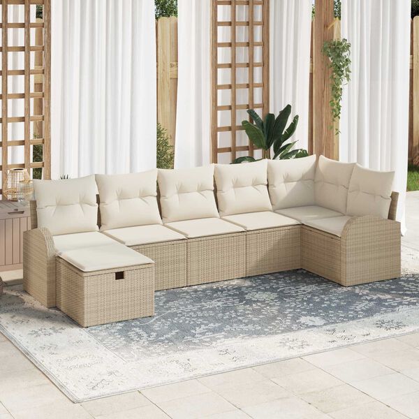 vidaXL Set Divano da Giardino con cuscino 7 pcs Beige polyrattan