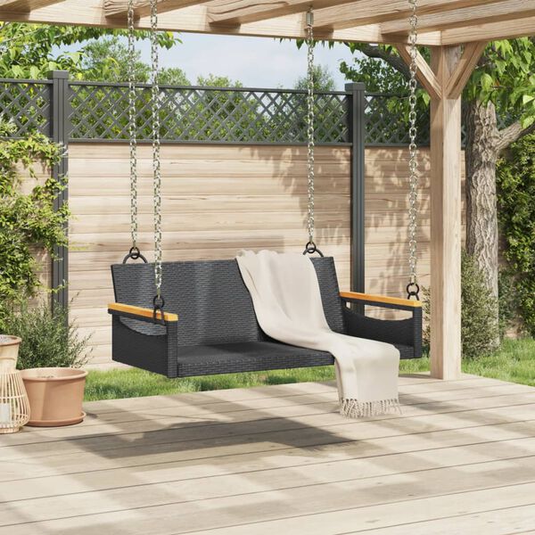 vidaXL Panchina Dondolo Nera 109x62x40 cm in Polyrattan