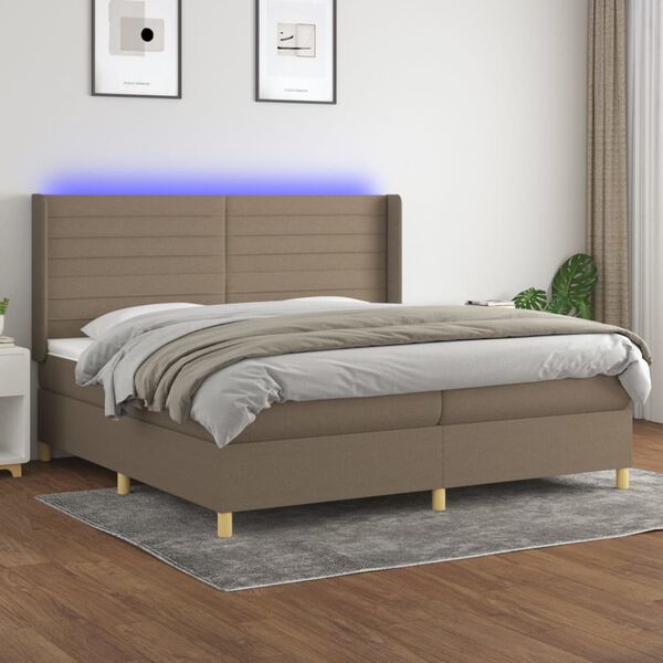 vidaXL Letto a Molle Materasso e LED tortora 200x200cm in Tessuto