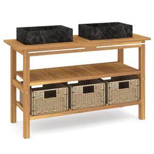 vidaXL Mobile Vanit&agrave; Bagno e Lavandini Marmo Nero Legno Massello Teak