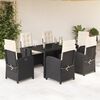 vidaXL Set da Pranzo da Giardino 7 pz Nero con Cuscini in Polyrattan