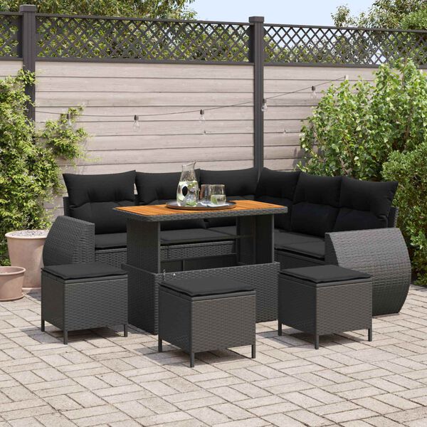 vidaXL Set Divano da Giardino 9 pcs Nero polyrattan