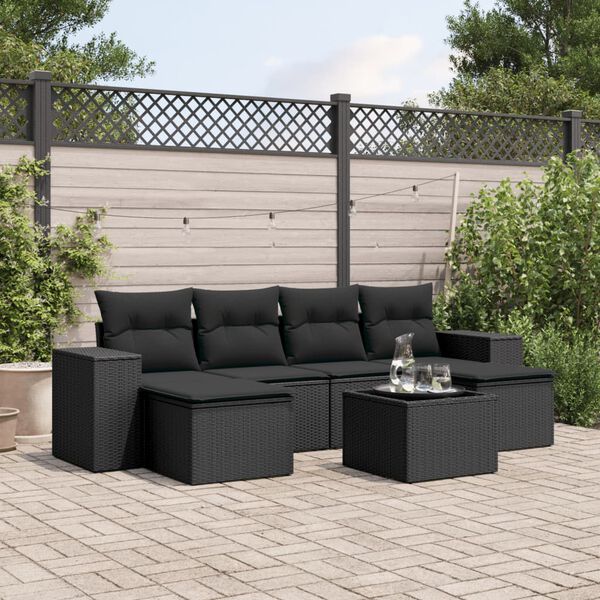 vidaXL Set Divani da Giardino con Cuscini 7pz Nero Polyrattan