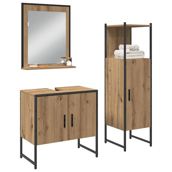 vidaXL Set di mobili per il bagno 3 pcs Marrone Legno multistrato