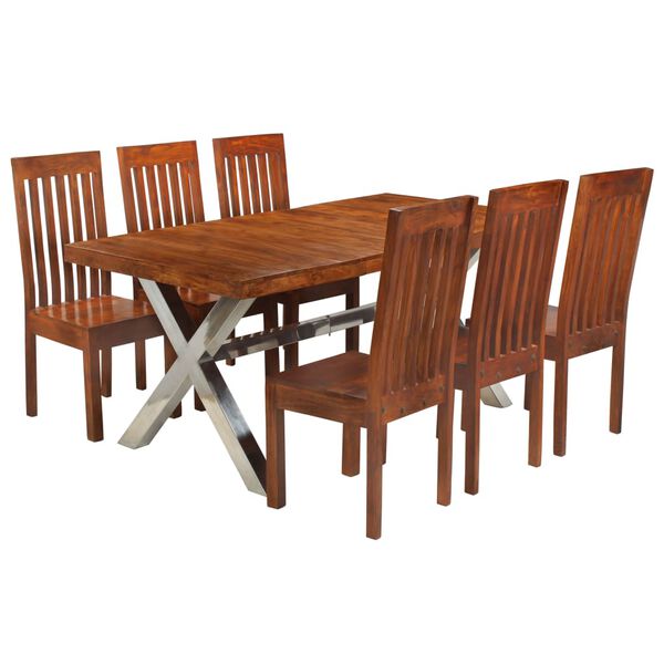 vidaXL Set Tavolo da Pranzo 7 pz in Legno Massello di Acacia