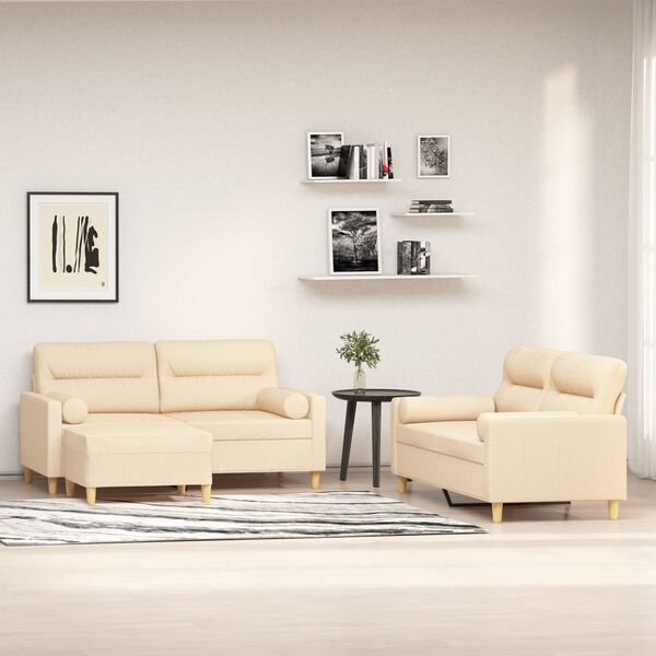 vidaXL Set di Divani 3 pz con Cuscini Decorativi crema in Tessuto