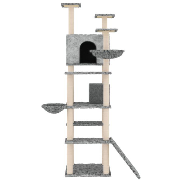 vidaXL Albero per Gatti con Tiragraffi in Sisal Grigio Chiaro 191 cm