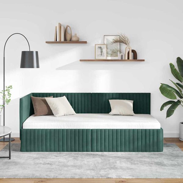 vidaXL Cornice del letto ad angolo Verde Scuro 90 cm x 200 cm Velluto